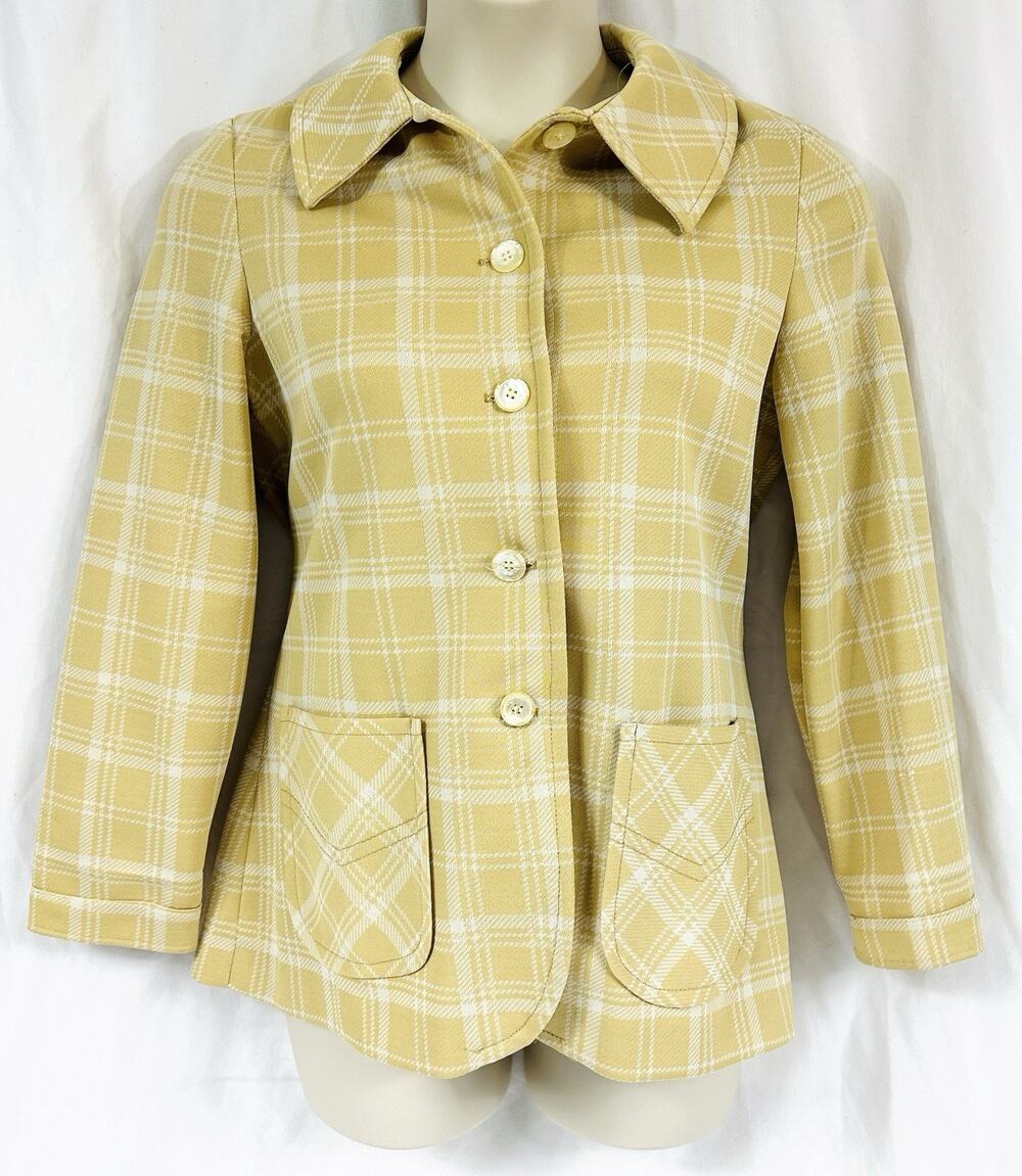 Vtg Jack Winter Blazer Jacket Double Knit Smart Casual Plaid Womens Med Academia